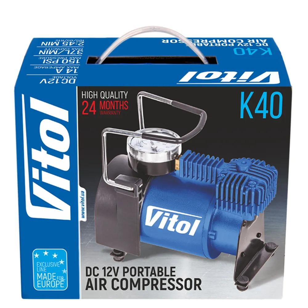 Компресор автомобільний VITOL K-40 12В 14А 150 psi 37 л/хв, живлення від прикурювача, арт. K-40 - 493894