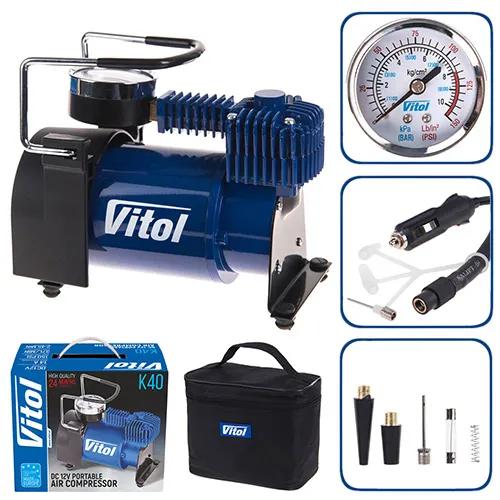Компресор автомобільний VITOL K-40 12В 14А 150 psi 37 л/хв, живлення від прикурювача, арт. K-40 - 493898