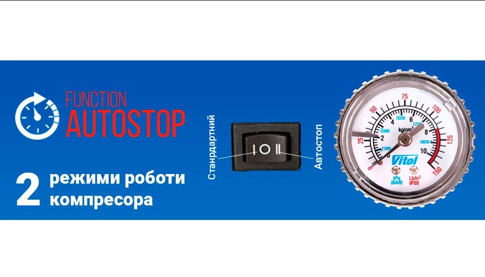 Компресор автомобільний VITOL K-52 12В 15А 150 psi 40 л/хв, автостоп, живлення від прикурювача, арт. K-52 - 493919