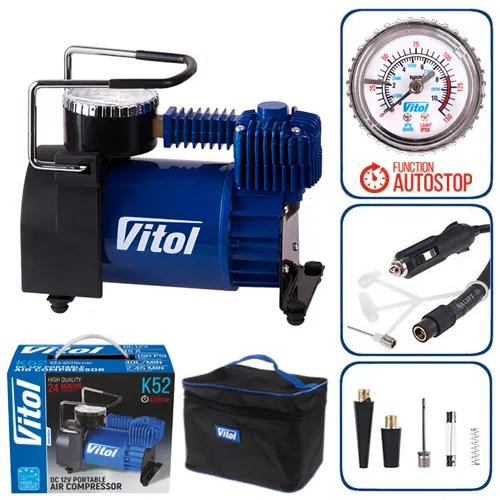 Компресор автомобільний VITOL K-52 12В 15А 150 psi 40 л/хв, автостоп, живлення від прикурювача, арт. K-52 - 493927