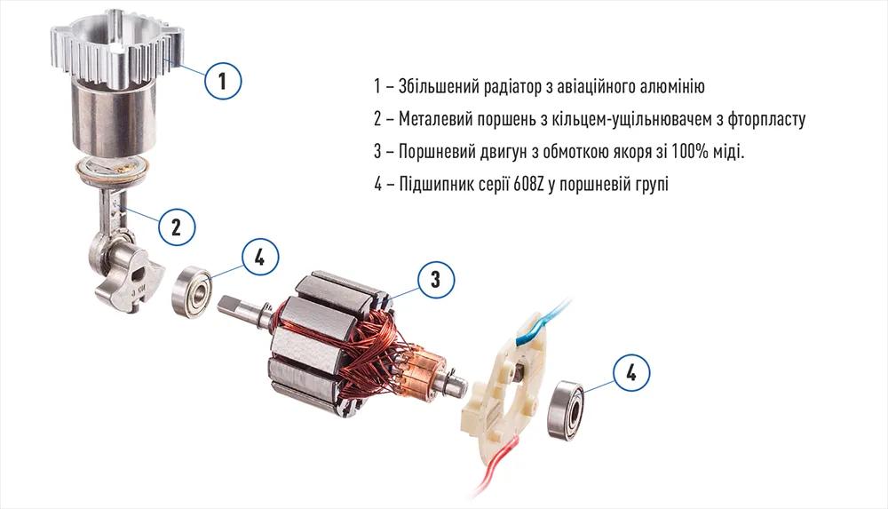 Компресор автомобільний VITOL K-55 12В 23А 150 psi 50 л/хв, клеми АКБ, шланг 5 м з дефлятором, арт. K-55 - 493931