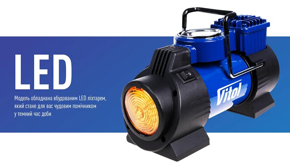 Компресор автомобільний VITOL K-60 12В 15А 150 psi 40 л/хв, вбудований ліхтар, живлення від прикурювача, арт. K-60 - 493951
