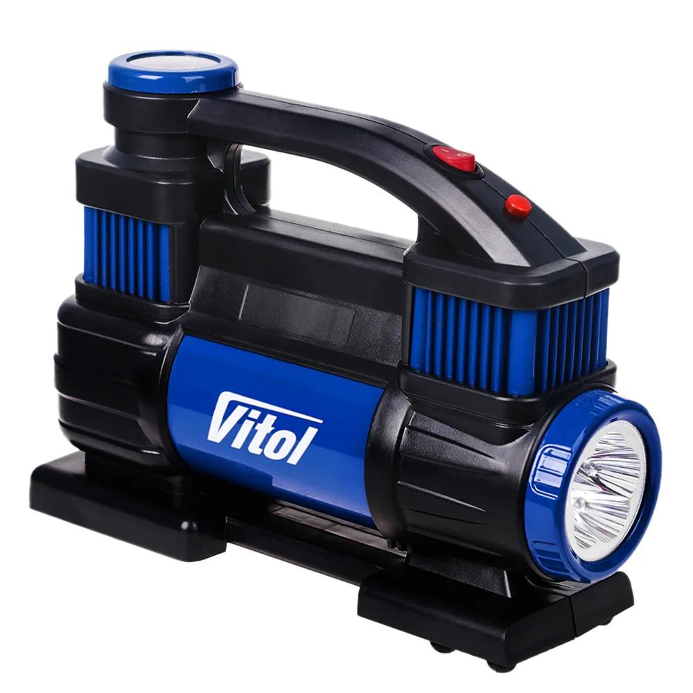 Компресор автомобільний VITOL K-70 12В 25А 150 psi 90 л/хв, 2 поршні, шланги 1,0 + 5,0 м, ліхтар, клеми АКБ, арт. K-70 - 493961
