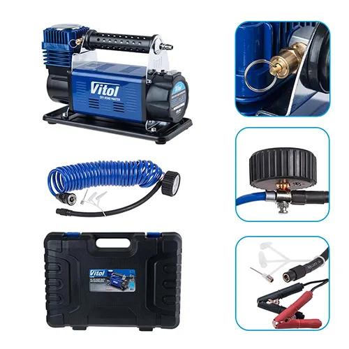 Компресор автомобільний VITOL K-71 OFF ROAD MASTER 12В 50А 150 psi 160 л/хв, шланг 7,5 м, манометр з дефлятором, кейс, клеми АКБ, арт. K-71 - 493977