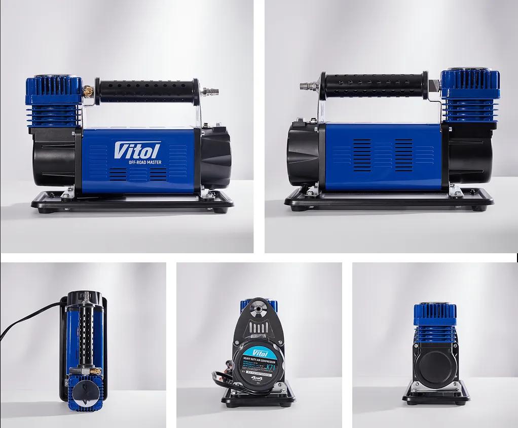 Компресор автомобільний VITOL K-71 OFF ROAD MASTER 12В 50А 150 psi 160 л/хв, шланг 7,5 м, манометр з дефлятором, кейс, клеми АКБ, арт. K-71 - 493982
