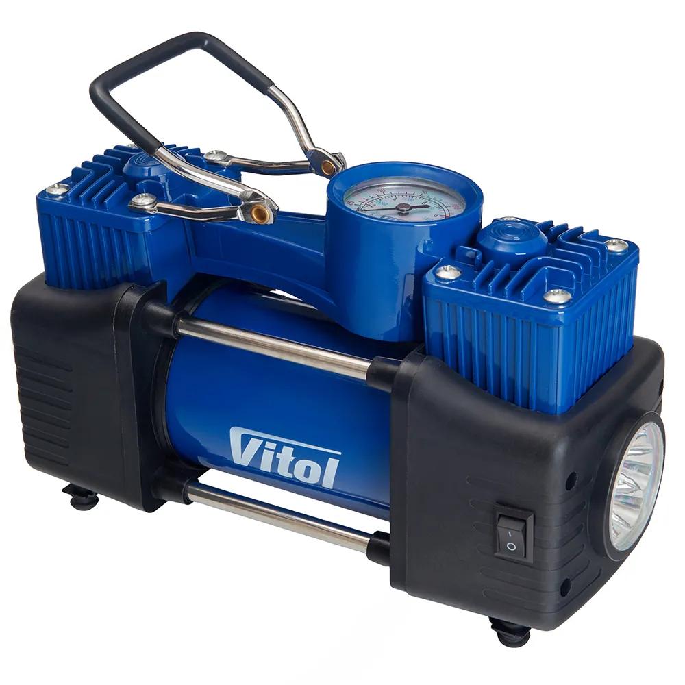 Компресор автомобільний VITOL K-74 12В 15А 150 psi 85 л/хв, 2 циліндри, шланг 3,0 м, прикурювач + перехідник на клеми, арт. K-74 - 493984