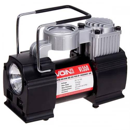 Компресор автомобільний VOIN VL-550 12В 15А 150 psi 40 л/хв, дефлятор, ліхтар, прикурювач + перехідник на клеми, арт. VL-550 - 494026