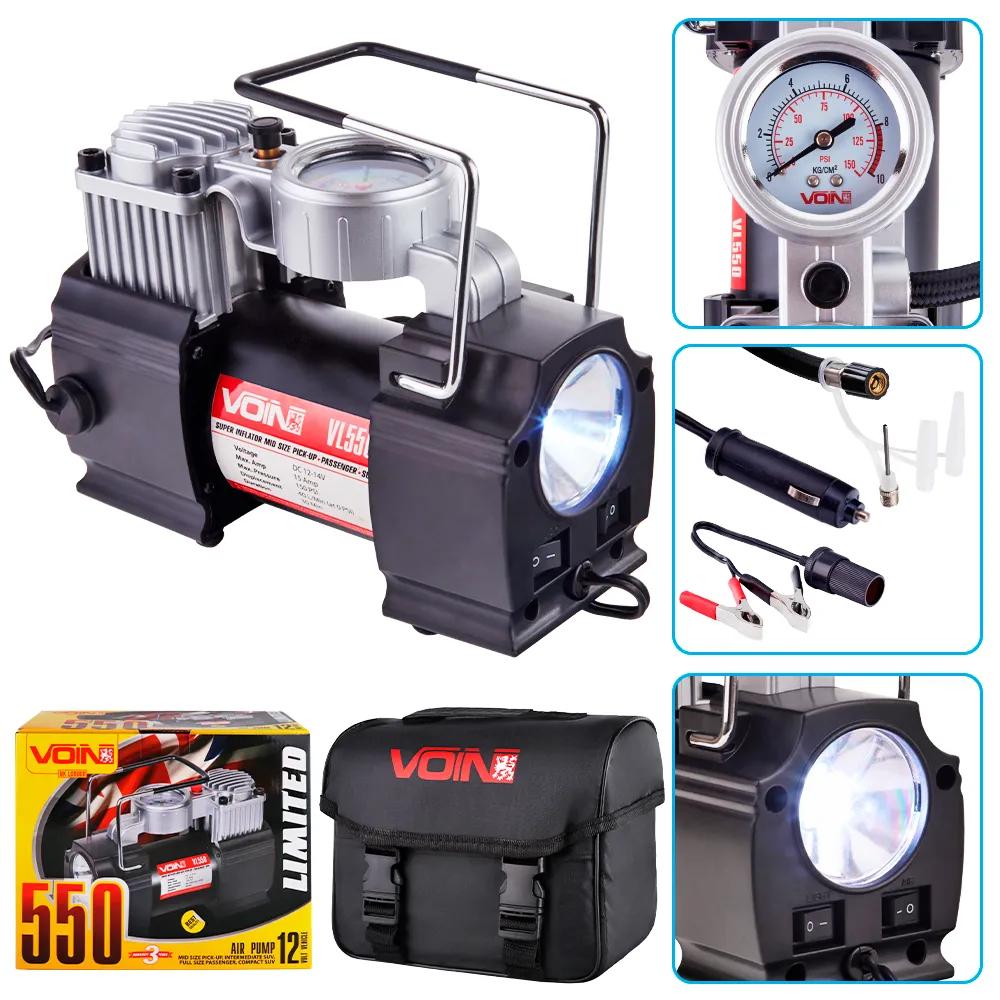 Компресор автомобільний VOIN VL-550 12В 15А 150 psi 40 л/хв, дефлятор, ліхтар, прикурювач + перехідник на клеми, арт. VL-550 - 494027