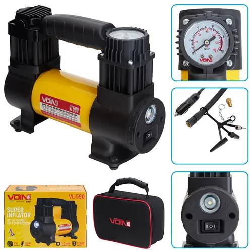 Компресор автомобільний VOIN VL-590 12В 15А 150 psi 40 л/хв, вбудований ліхтар, живлення від прикурювача, арт. VL-590 - 494051