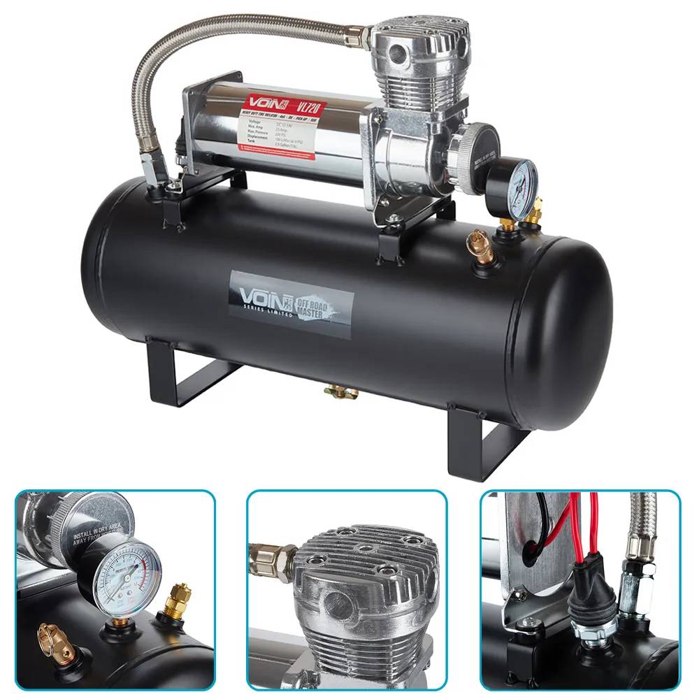 Компресор автомобільний VOIN VL-720 OFF ROAD MASTER 12В 23А 200 psi 100 л/хв, ресівер 2,5 GL, інсталяційний комплект, арт. VL-720 - 494068