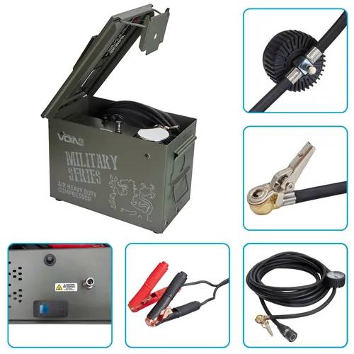 Компресор автомобільний VOIN VM-080 MILITARY SERIES 12В 50А 150 psi 160 л/хв, манометр з дефлятором, клеми АКБ, арт. VM-080 - 494078