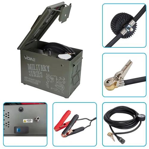 Компресор автомобільний VOIN VM-080 MILITARY SERIES 12В 50А 150 psi 160 л/хв, манометр з дефлятором, клеми АКБ, арт. VM-080 - 494078