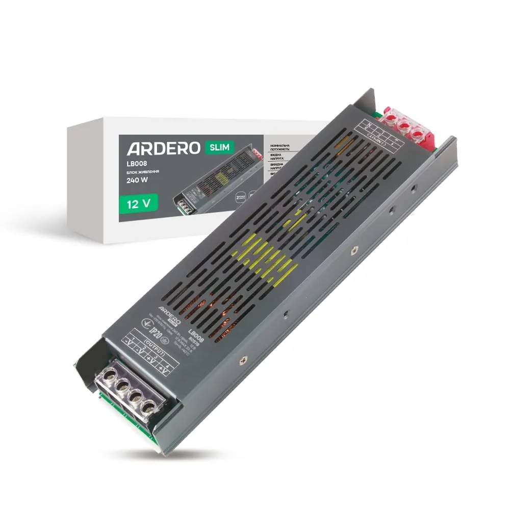 Блок живлення для LED стрічки Ardero LB008 12В 240Вт - 494394