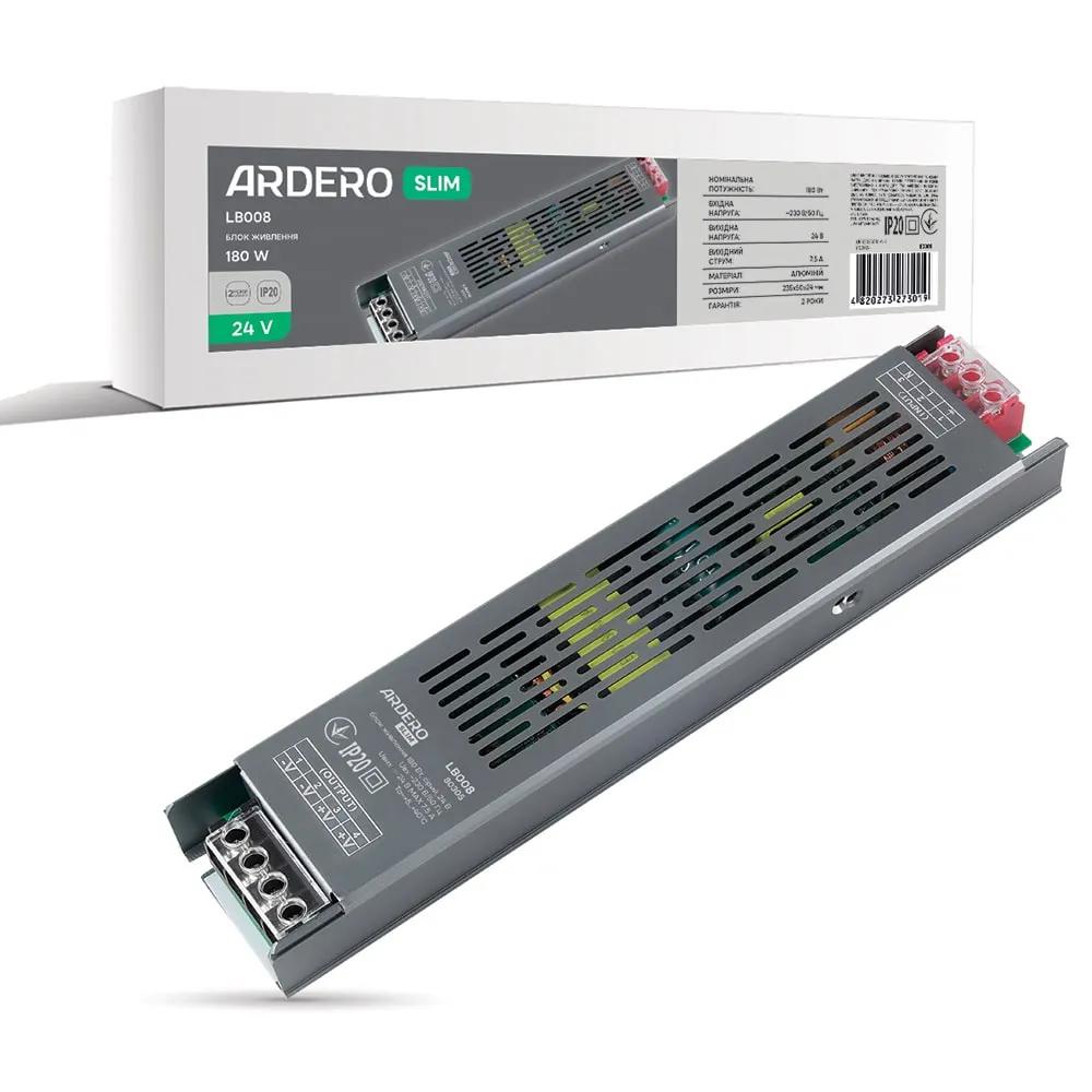 Блок живлення для LED стрічки Ardero LB008 24В 180Вт IP20 (80305) - 494399