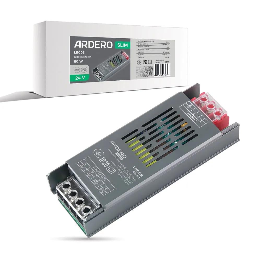 Блок живлення для LED стрічки Ardero LB008 24В 80Вт IP20 (80303) - 494405
