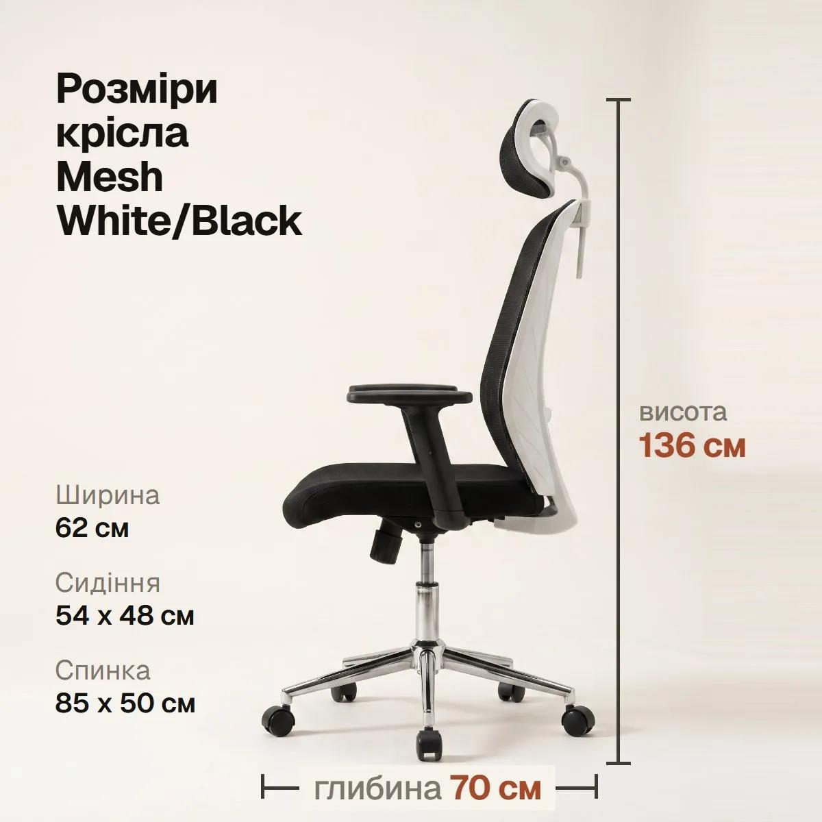 Ергономічне офісне крісло Barsky Mesh White/Black з регульованим підголівником (BM-04) - 507298