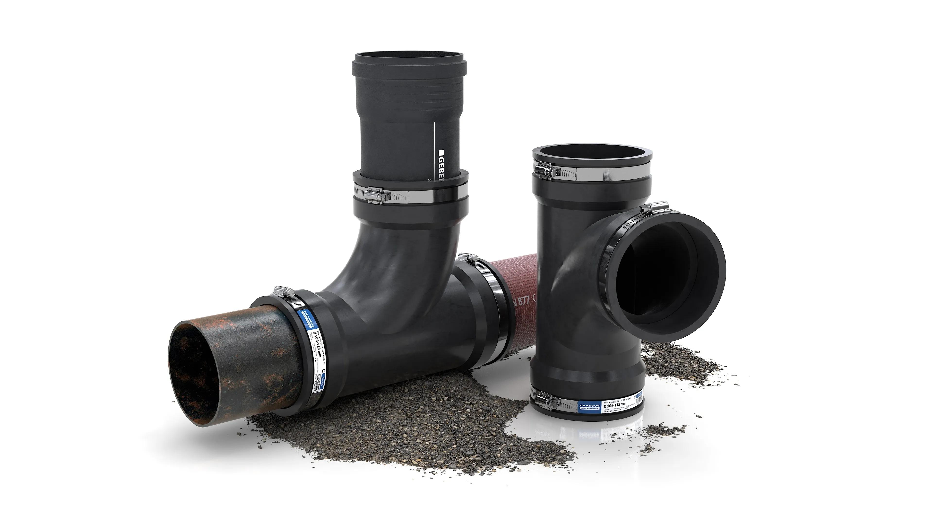 Гнучкий трійник для каналізації CRASSUS CFA 050, 90°, 40–50 мм (1½″), EPDM/V2A - 547353