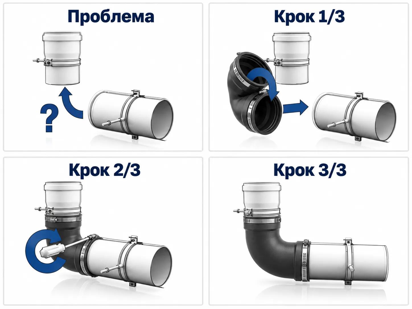 Гнучке коліно для каналізації CRASSUS CFB 090, 90°, 78–90 мм (3″), EPDM/V2A - 547369