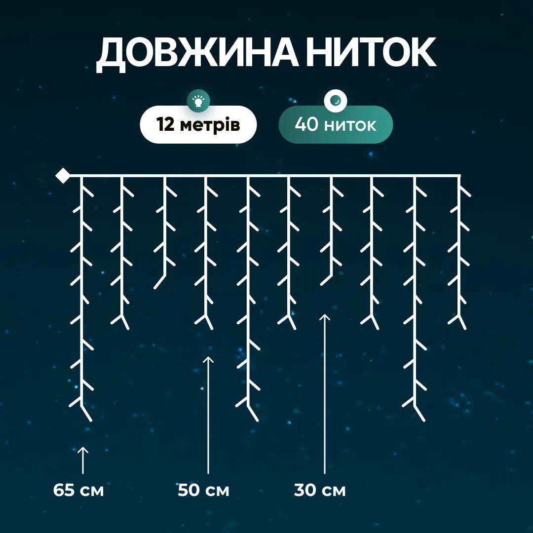 Гірлянда Бахрома вулична 200 LED 12 м від мережі чорна нитка, білий - 564644