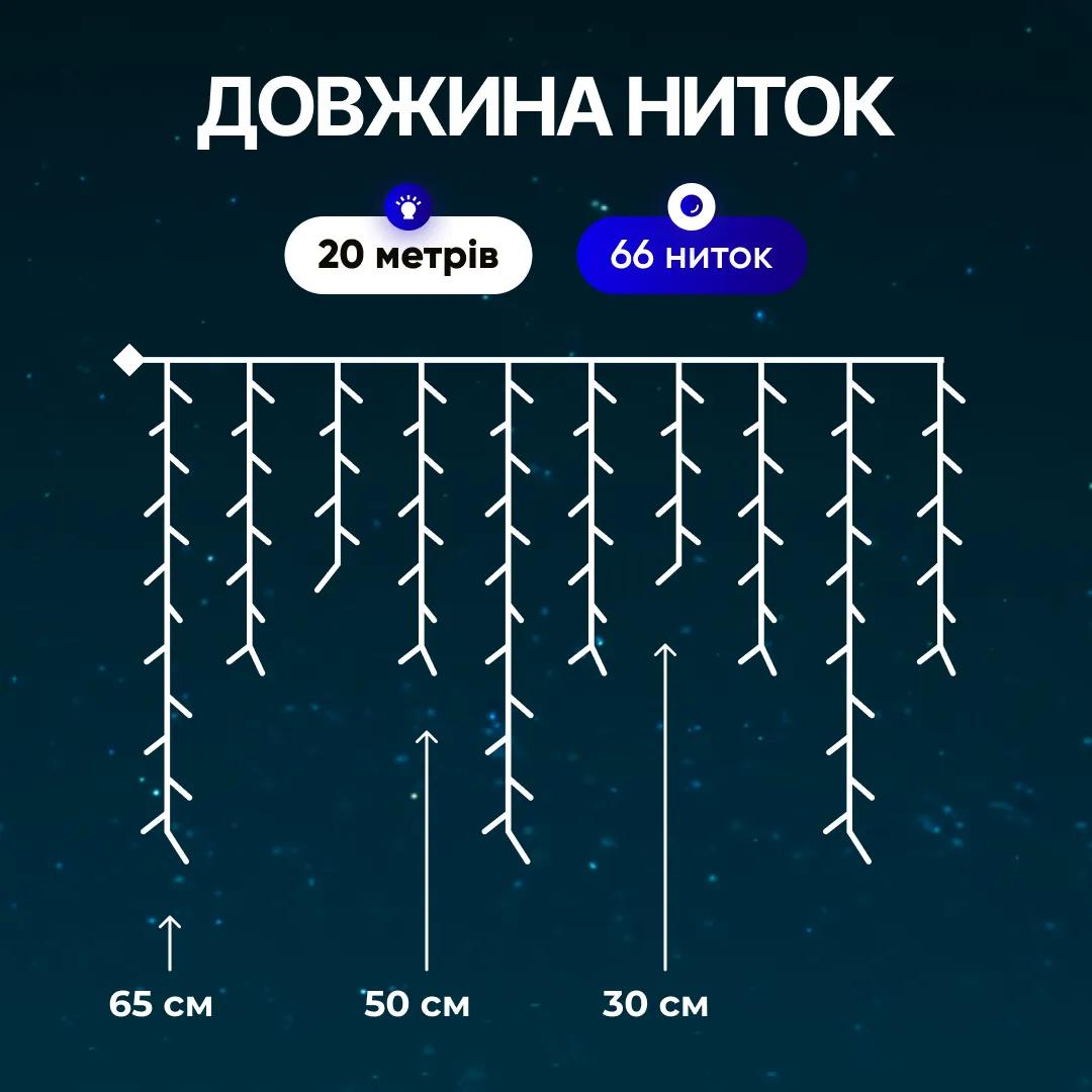 Гірлянда Бахрома вулична 335 LED 20 м від мережі чорна нитка, синій - 564676