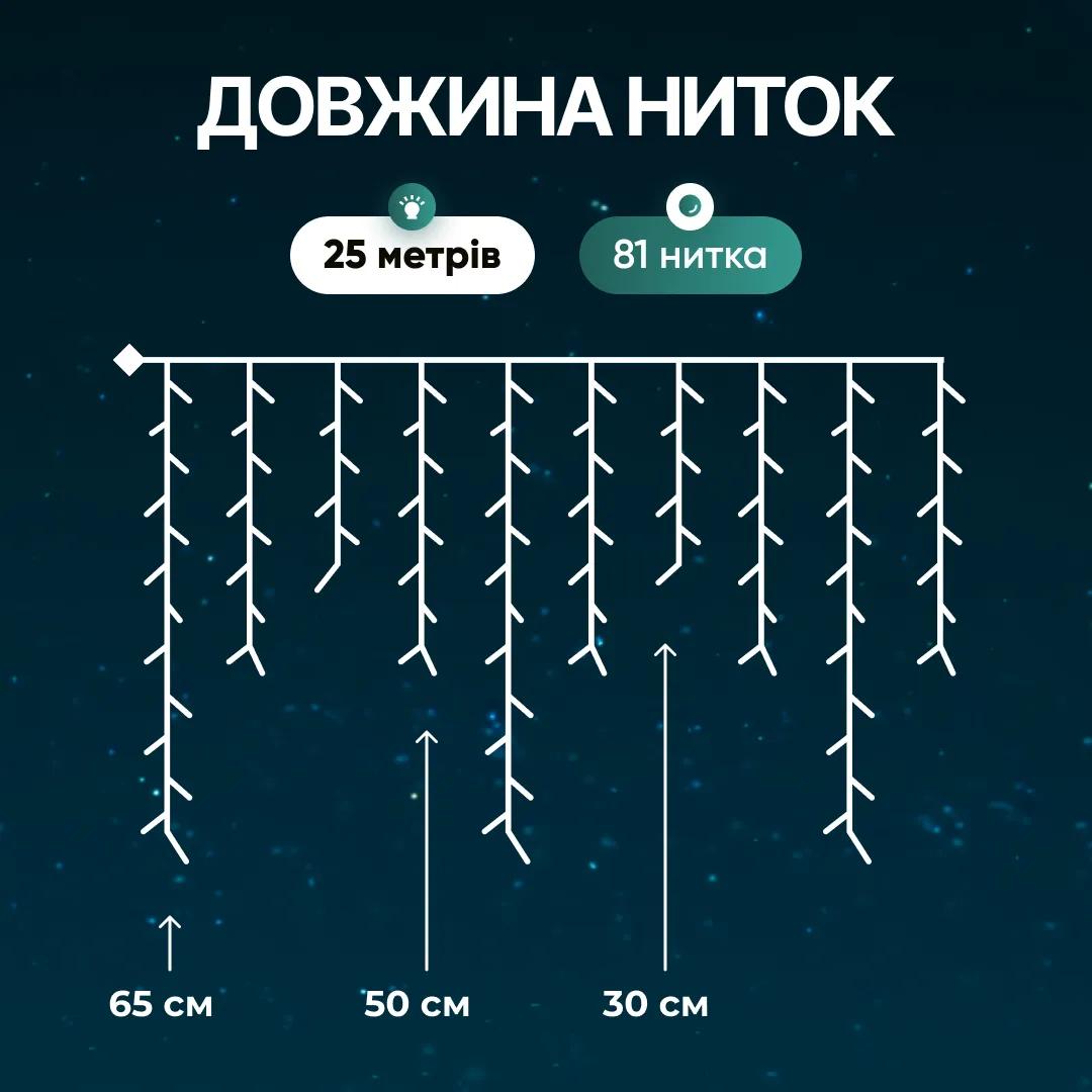Гирлянда Бахрома уличная 405 LED 25 м от сети белая нить, белый - 564747