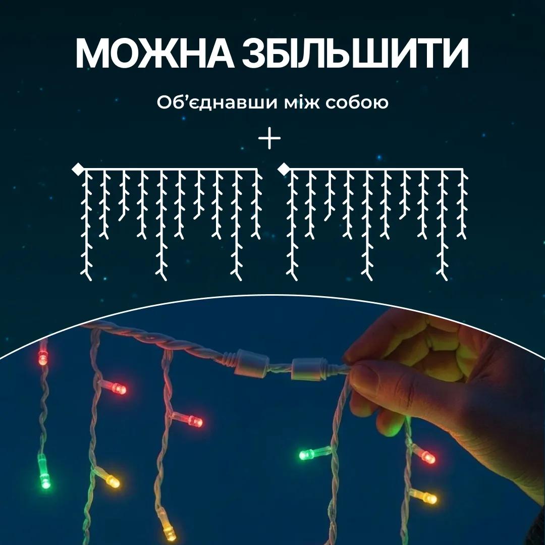 Гірлянда Бахрома вулична 600 LED 36 м від мережі біла нитка, мультиколір - 564765