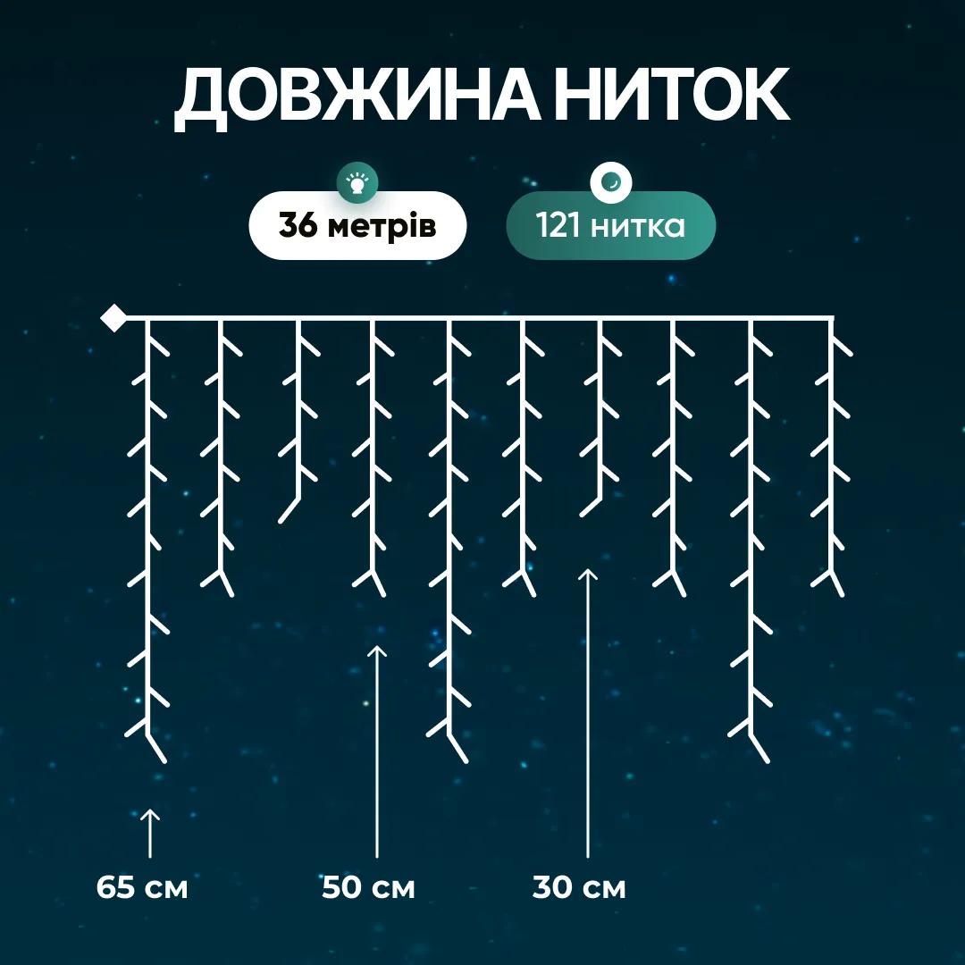 Гирлянда Бахрома уличная 600 LED 36 м от сети белая нить, белый - 564767