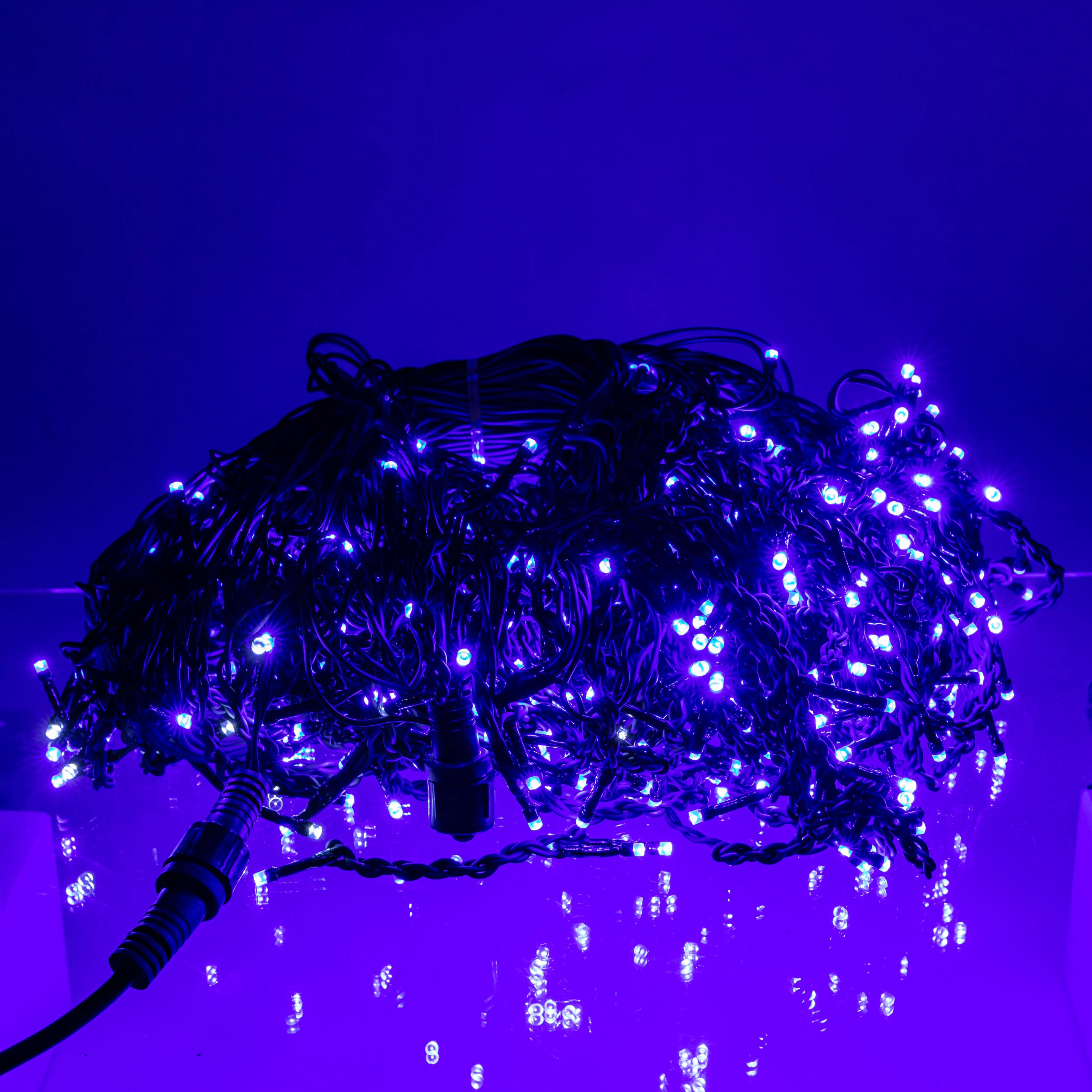 Гирлянда Бахрома уличная 600 LED 36 м от сети черная нить, синий - 564786