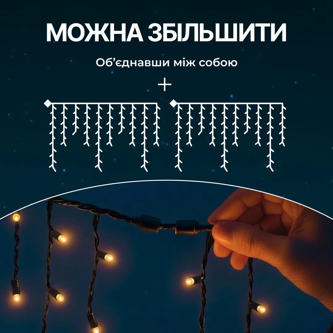 Гирлянда Бахрома уличная 600 LED 36 м от сети черная нить, желтый - 564809