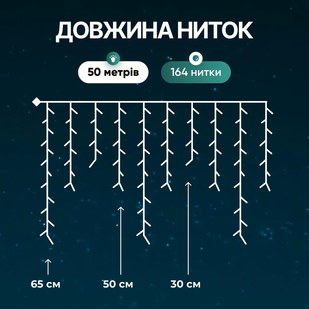 Гірлянда Бахрома вулична 840 LED 50 м від мережі біла нитка, білий - 564841