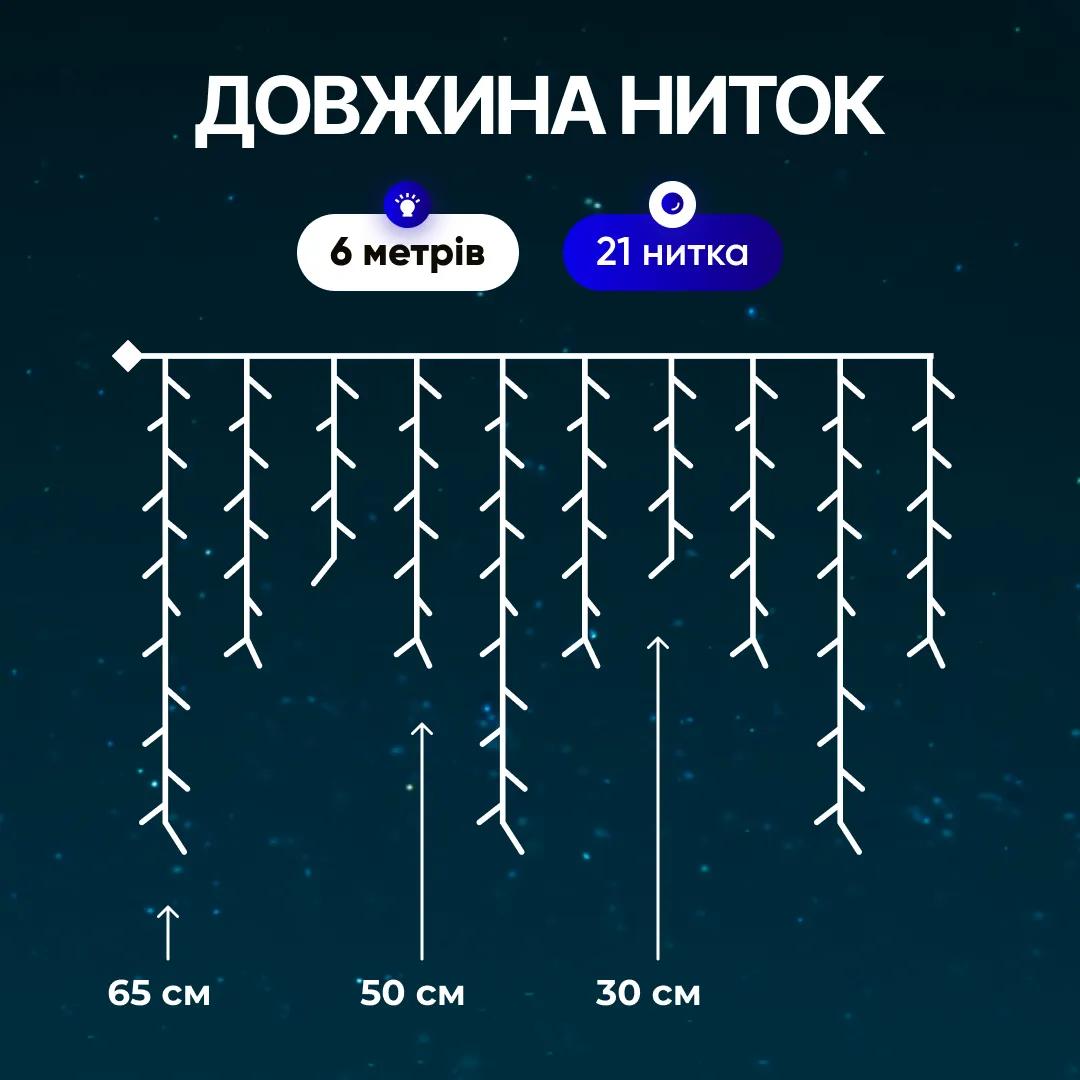 Гірлянда Бахрома вулична 105 LED 6 м від мережі чорна нитка, синій - 564860
