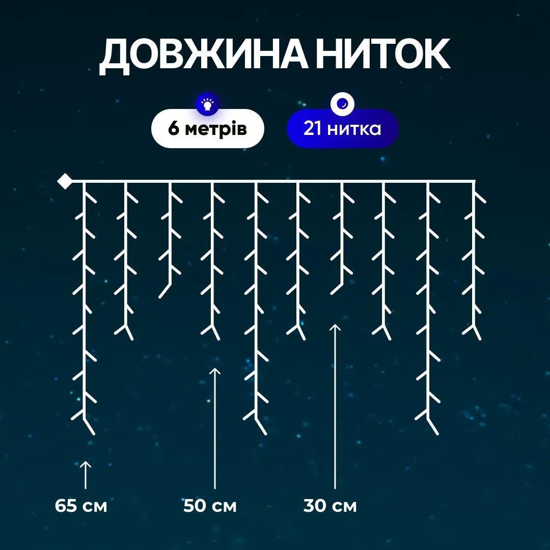 Гірлянда Бахрома вулична 105 LED 6 м від мережі біла нитка, синій - 564880
