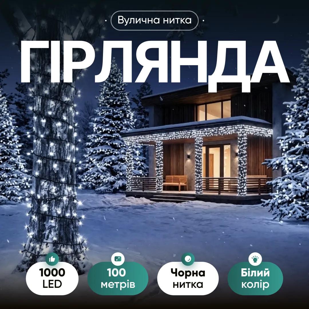 Гірлянда Нитка вулична 1000 LED 100 м чорна, білий - 564894